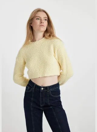 Woman Crew Neck Long Sleeve Tricot Pullover