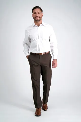 Haggar Men's Cool Right Classic Fit Flat Front Performance Pant 44 x 30 - Brown Heather