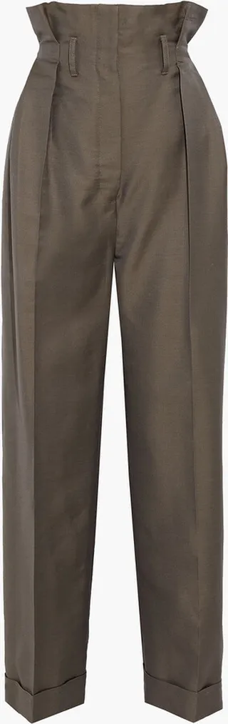 Pleated wool-blend twill wide-leg pants