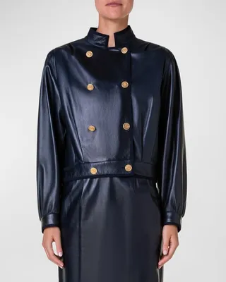 Marissa Button-Front Leather Short Jacket