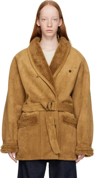 LVIR Tan Paneled Faux-Leather Coat