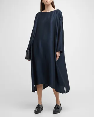 Wide A-Line Scoop-Neck Midi Dress