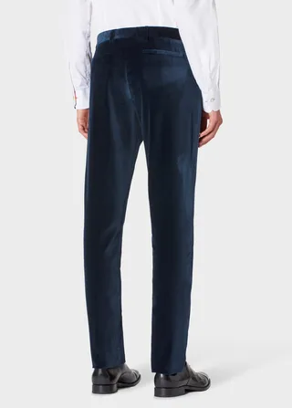 Slim-Fit Dark Blue Velvet Pants