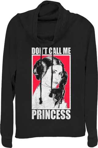 Junior's Star Wars Bold Don't Call Me Princess Leia Cowl Neck Sweatshirt - Black - X Small
