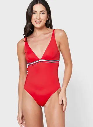 Plunge Neck One Piece Swimsuit