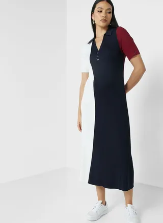 Polo Neck Color Block Dress