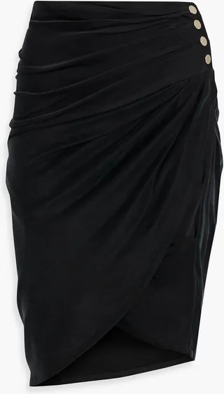 Mael gathered cupro and Lyocell-blend mini wrap skirt