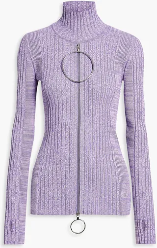 Mélange ribbed cotton turtleneck top