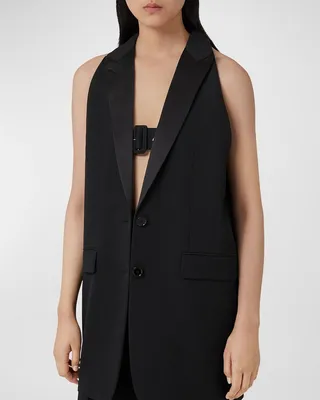 Buckle Single-Breasted Satin-Lapel Vest