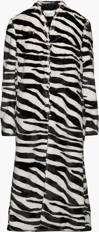 Zebra-print faux fur coat
