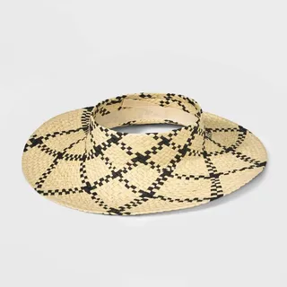 Women's Plaid Wide Brim Straw Visor Hat - A New Day™ Cream