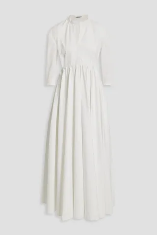 Gathered cotton-poplin maxi dress