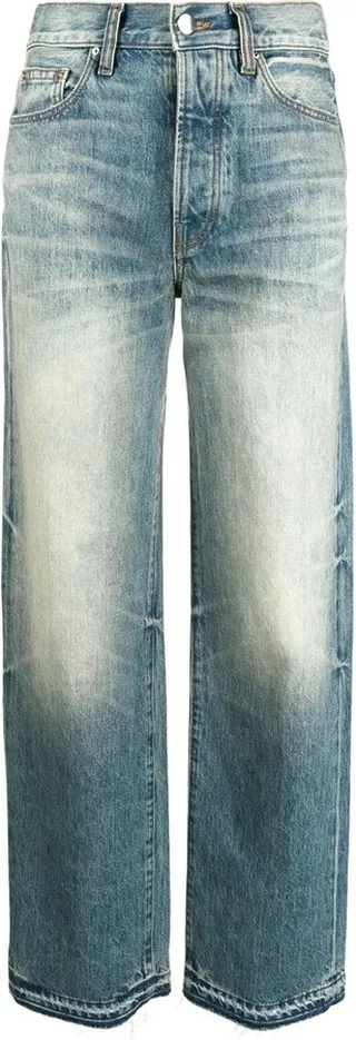 Distressed Straight-Leg Jeans