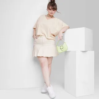 Women's High-Rise Pleated Denim Mini Skirt - Wild Fable™ Off-White 30