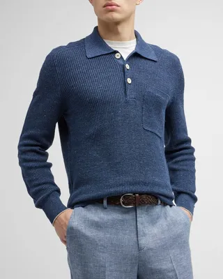 Men's Ribbed Polo Sweater