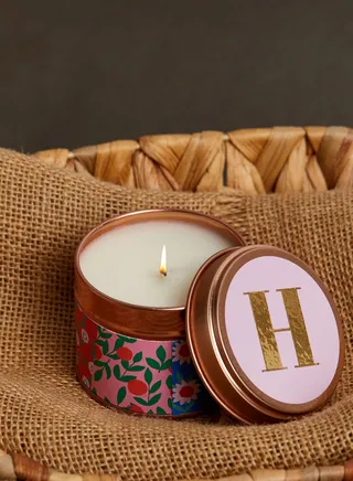 H Initial Floral Candle