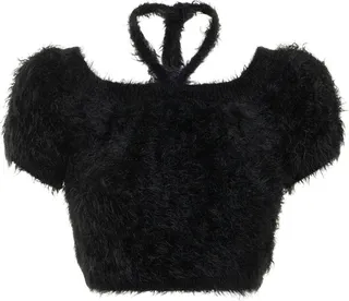 Fluffy solid knit crop top