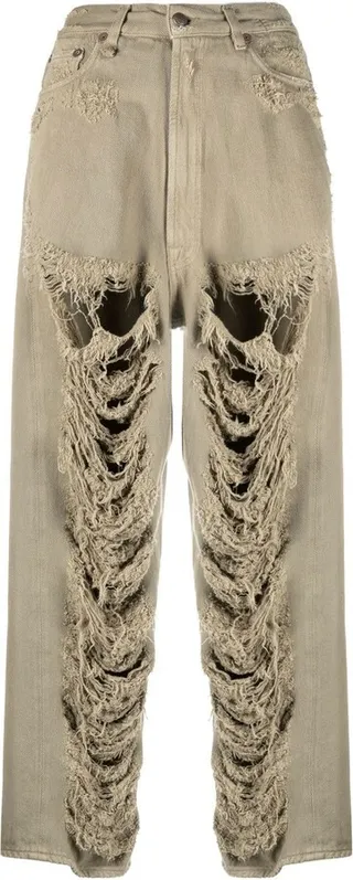 Distressed Wide-Leg Jeans
