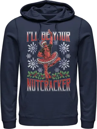 Men's Marvel Christmas Deadpool Nutcracker Pull Over Hoodie - Navy Blue - 2X Large