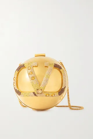 Valentino Garavani - Valentino Garavani Vlogo Crystal-embellished Gold-tone Shoulder Bag - One size