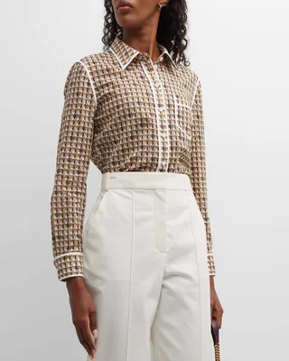 Brigitte Basketweave-Print Button-Down Shirt
