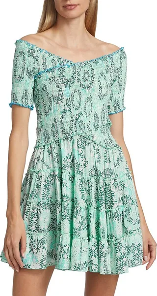 Soledad Smocked Batik Print Fit & Flare Minidress