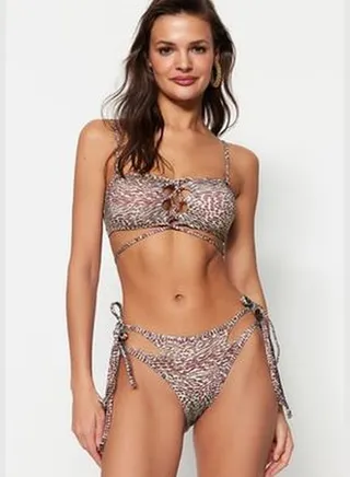 Animal Print High Leg Bikini Bottoms With Cut Out/Window TBESS23BA00207
