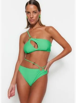 Green Accessorized High Waist Bikini Bottoms With Regular Legs TBESS23BA00129