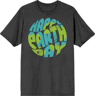 Sunny Days "Happy Earth Day" Adult Charcoal Heather Short Sleeve Crew Neck Tee-XL