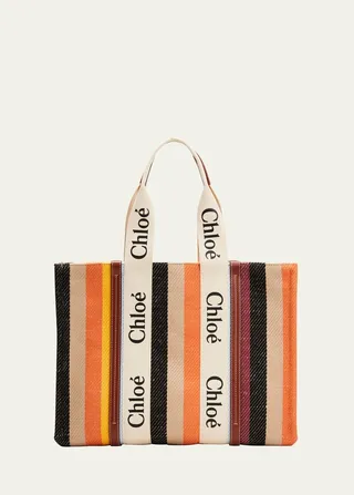 Woody Large Striped Canvas Tote Bag