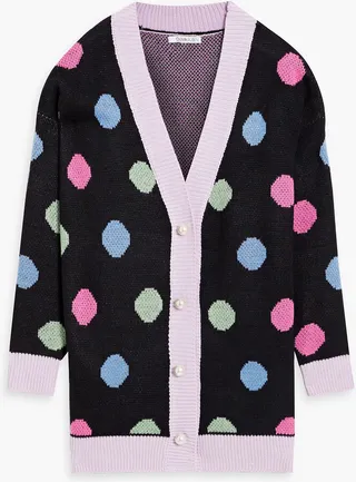 Cecily metallic polka-dot jacquard-knit cardigan