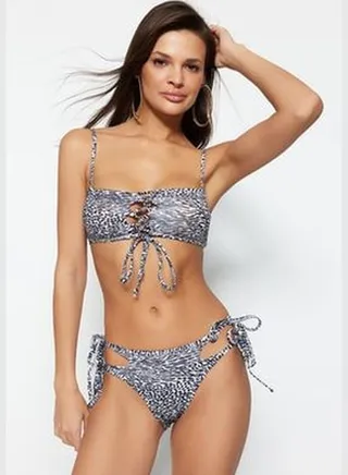 Animal Print High Leg Bikini Bottoms With Cut Out/Window TBESS23BA00207
