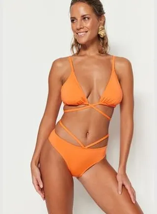 Pomegranate Blossom Piping High Leg Bikini Bottoms TBESS23BA00289