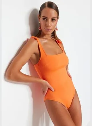 Pomegranate Blossom Square Neck Tie Normal Leg Swimsuit TBESS23MA00278