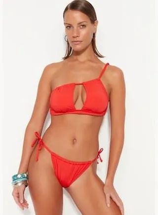 Red Tunnel High Leg Bikini Bottoms TBESS23BA00288