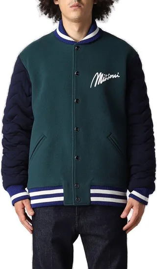 Logo Embroidered Snapped Bomber Jacket