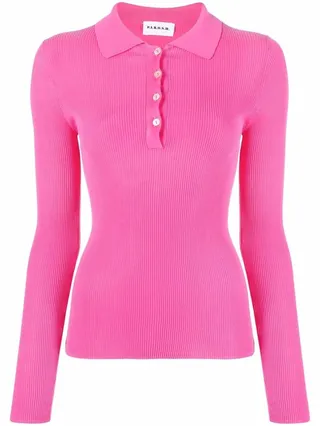 Ribbed-Knit Polo Top