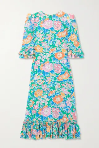 The Vampire's Wife - The Falconetti Ruffled Floral-print Silk-crepe Midi Dress - Green