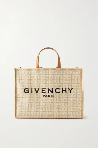 Givenchy - G-tote Medium Leather-trimmed Raffia-jacquard Tote - Black