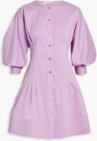 Pintucked cotton-blend twill mini dress