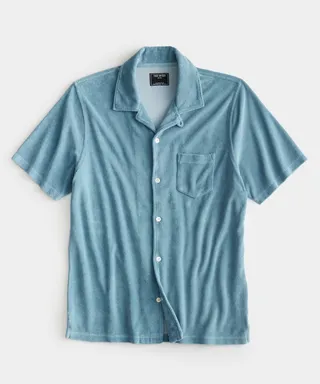 Terry Button-Down Polo in Oil Blue