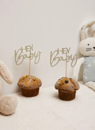 Cupcake Topper- Hey Baby - Green And Nude