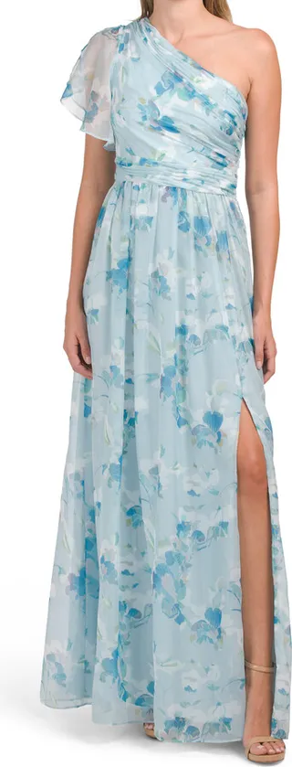 One Shoulder Floral Gown