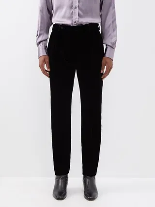High-waist Tapered-leg Velvet Trousers