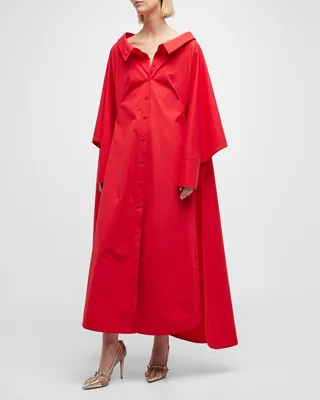Oversized Collared Shirtdress with Cape Back