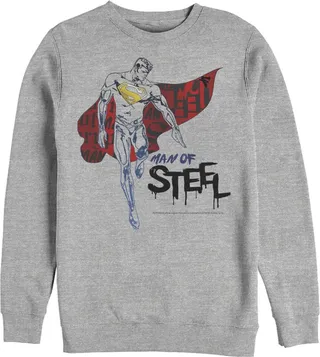 Men's Superman Man of Steel Paint Drip Sweatshirt - Athletic Heather - Medium