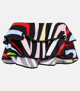 Marmo-print ruffled bikini top