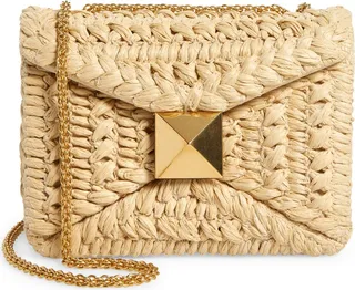 Small One Stud Raffia Shoulder Bag