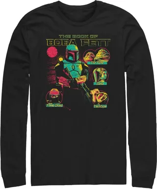 Men's Star Wars: The Book of Boba Fett Distressed Character Line-up Long Sleeve Shirt - Black - X Large
