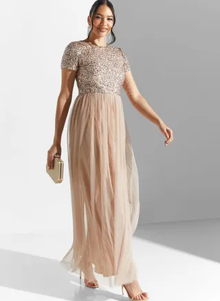 Sequin Detail Plisse Dress
